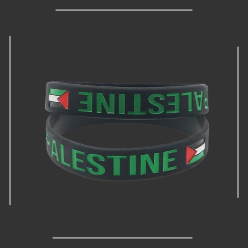 Bracelet en silicone noir – Drapeau de la Palestine